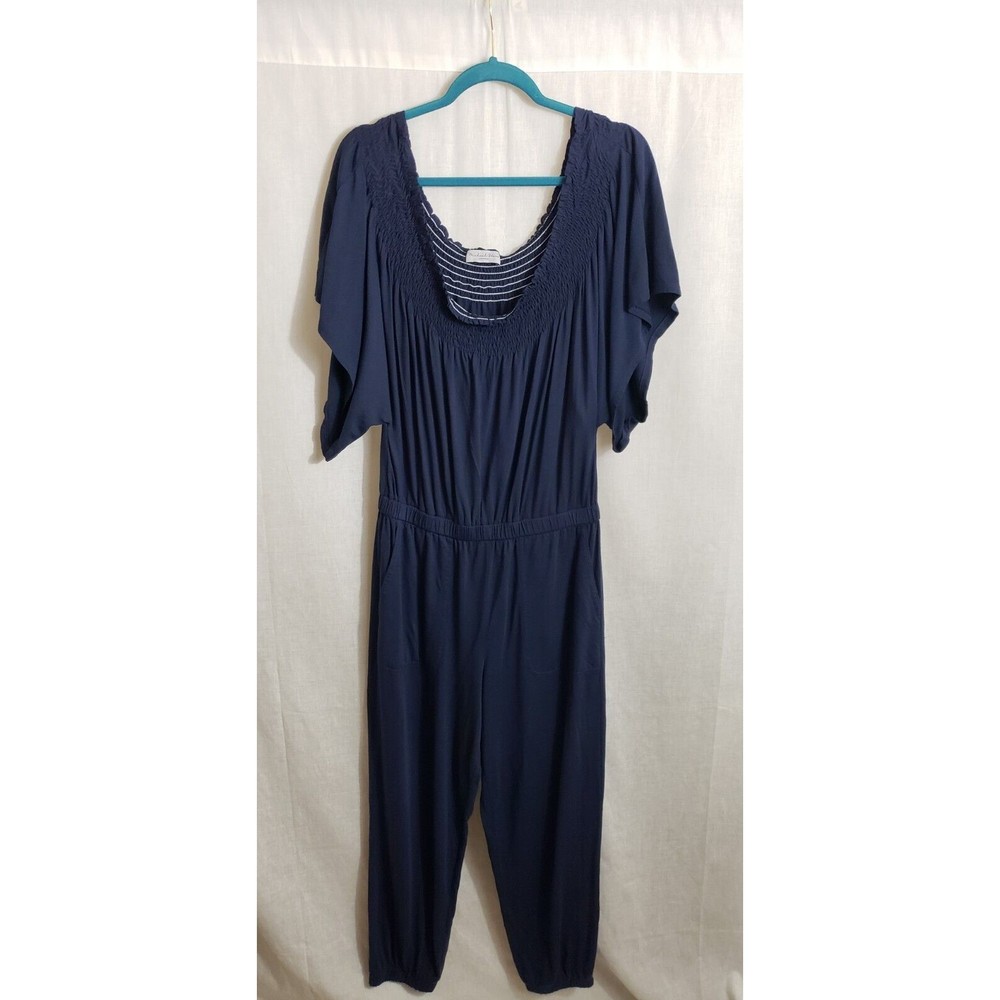 Michael Stars Jumpsuit Navy Blue Off The Shoulder Stretch Plus Size 2X